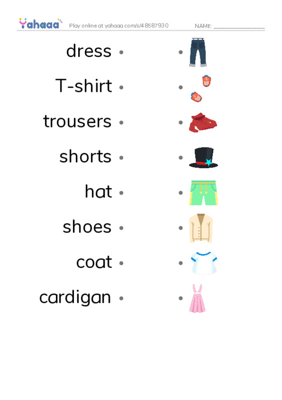 Clothes (review) PDF link match words worksheet