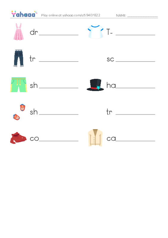 Clothes (review) PDF worksheet writing row