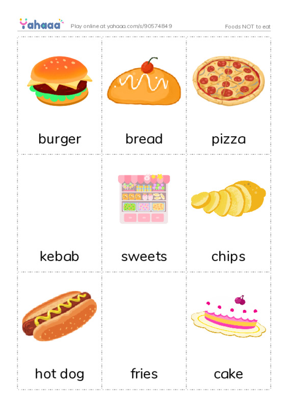 Foods NOT to eat PDF flaschards with images
