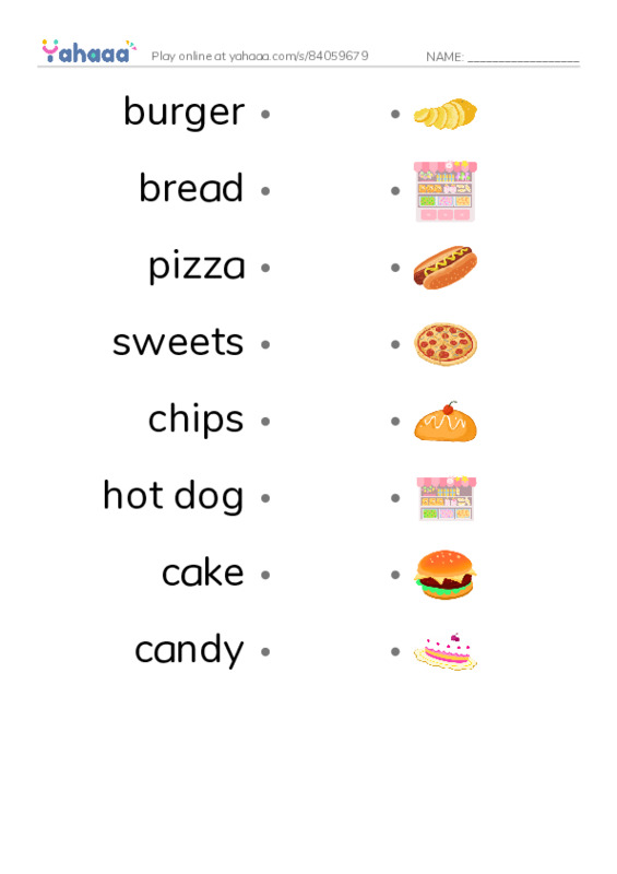 Foods NOT to eat PDF link match words worksheet