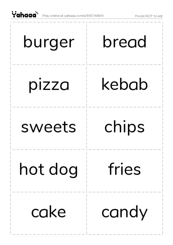 Foods NOT to eat PDF two columns flashcards