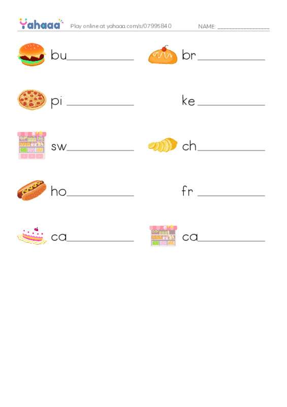 Foods NOT to eat PDF worksheet writing row