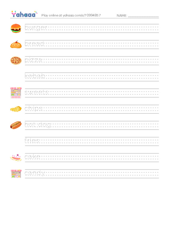 Foods NOT to eat PDF write between the lines worksheet