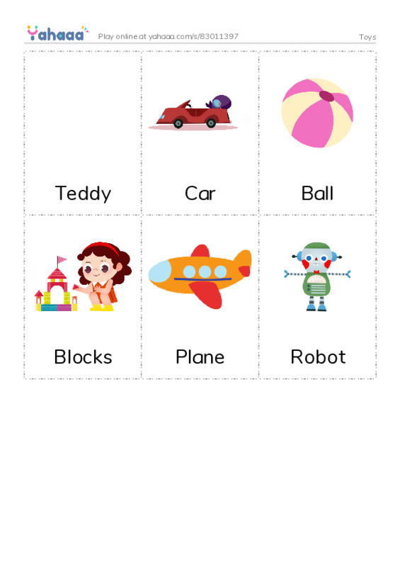 Toys PDF flaschards with images