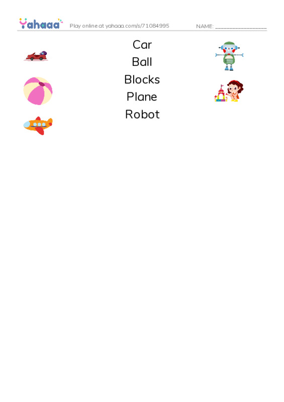 Toys PDF three columns match words