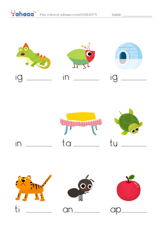 a b t c i PDF worksheet to fill in words gaps