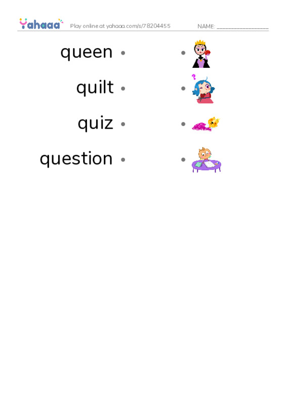 Letter Q PDF link match words worksheet