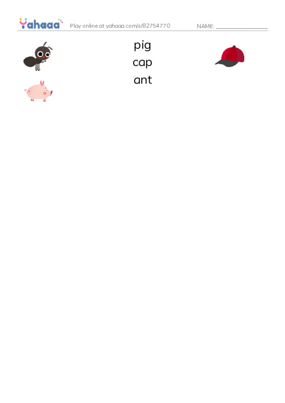 table pencil PDF three columns match words