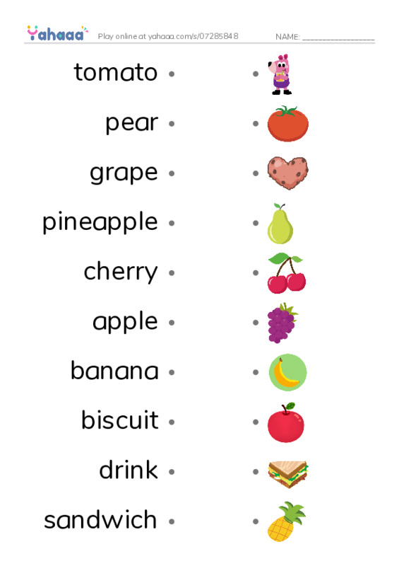 School Food PDF link match words worksheet