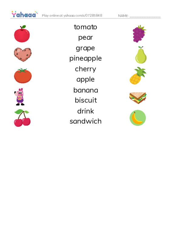 School Food PDF three columns match words