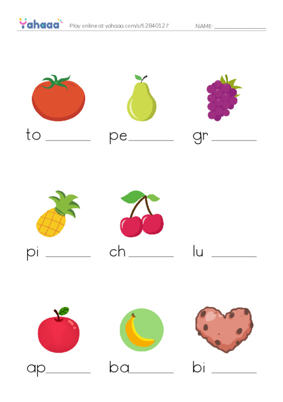 School Food PDF worksheet to fill in words gaps