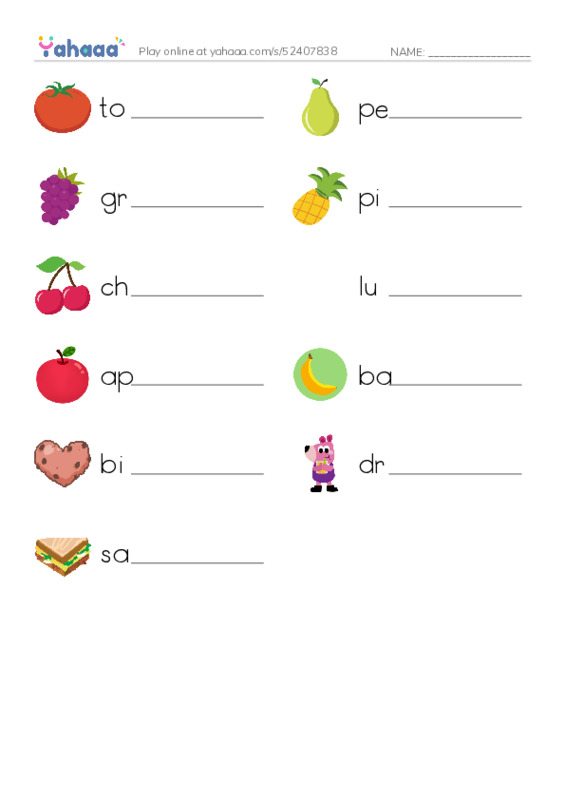 School Food PDF worksheet writing row