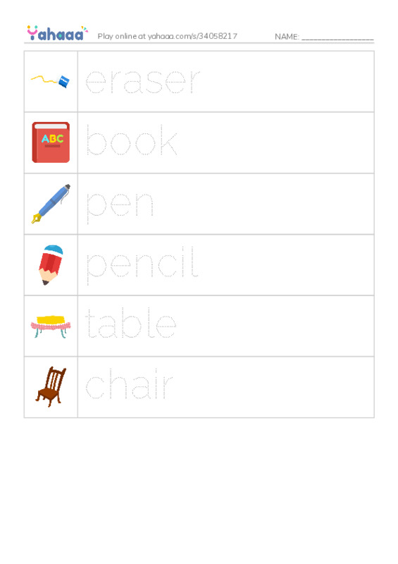 School items PDF one column image words
