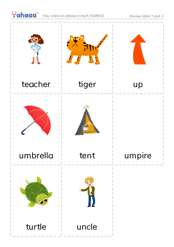 Review letter T and U PDF flaschards with images