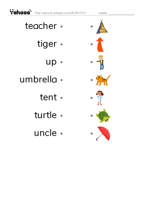Review letter T and U PDF link match words worksheet