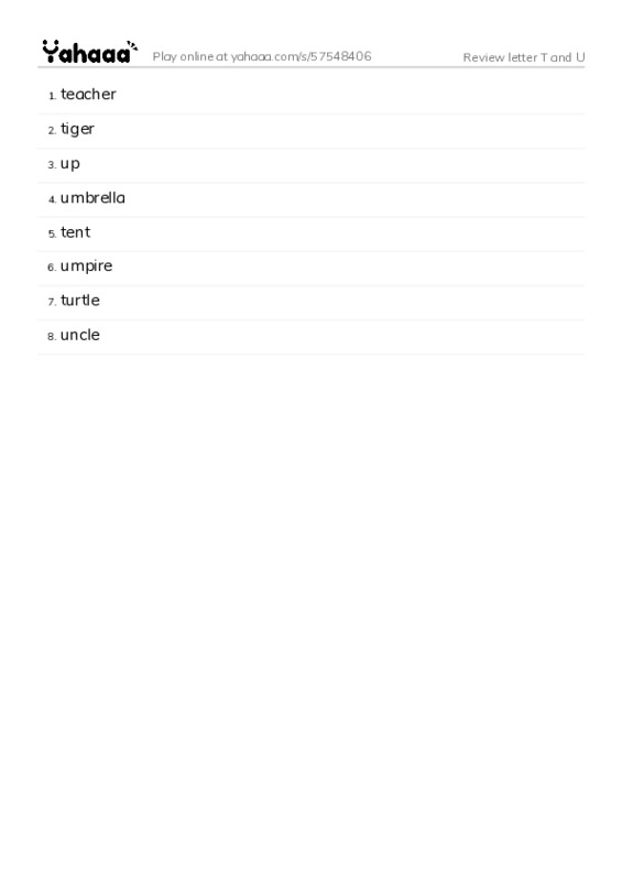 Review letter T and U PDF words glossary