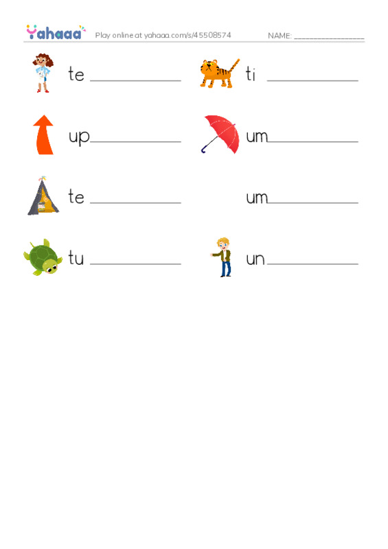 Review letter T and U PDF worksheet writing row