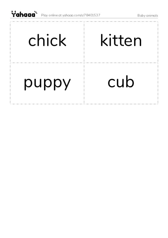 Baby animals PDF two columns flashcards