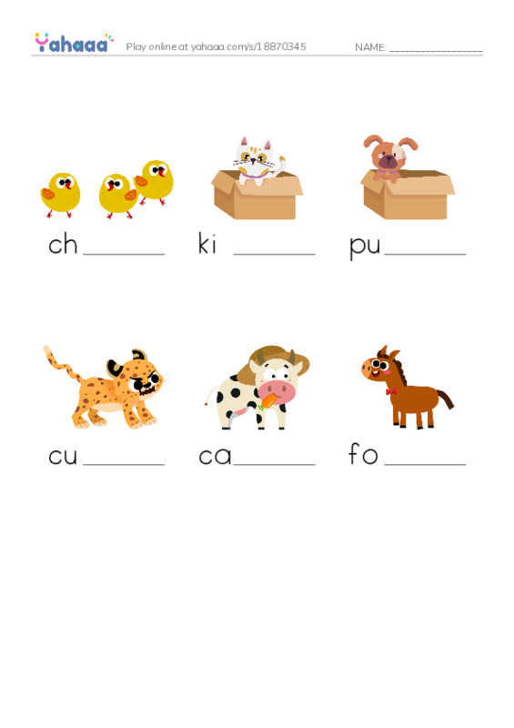 Baby animals PDF worksheet to fill in words gaps