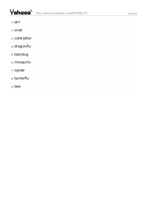 insects PDF words glossary