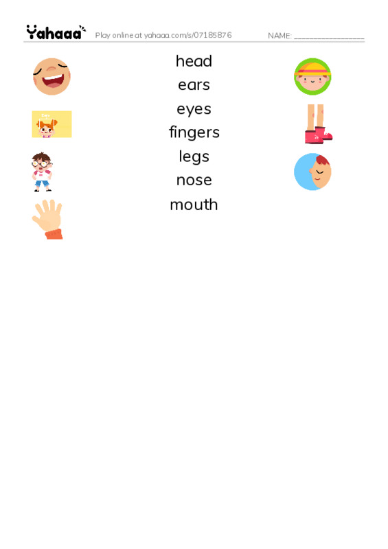 Body parts PDF three columns match words