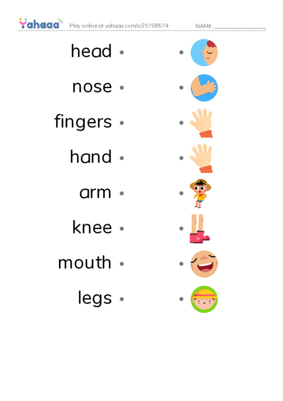 body parts PDF link match words worksheet