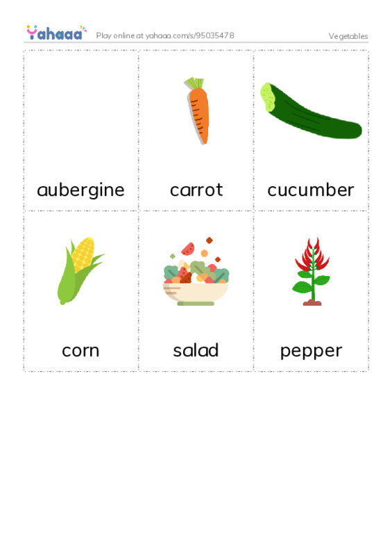 Vegetables PDF flaschards with images