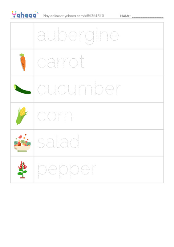 Vegetables PDF one column image words