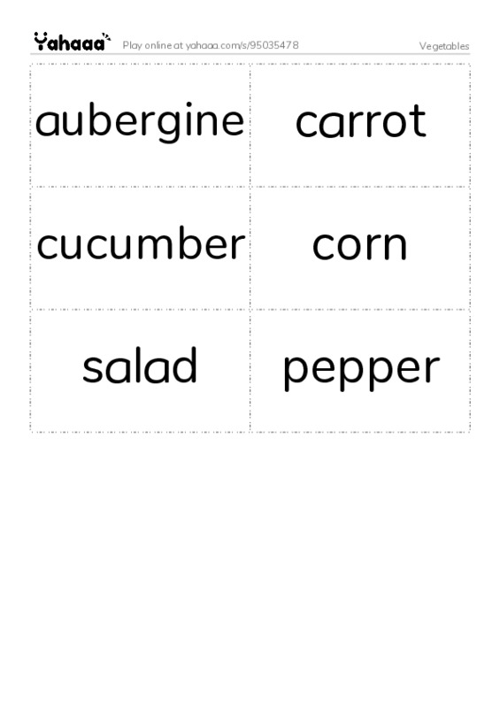 Vegetables PDF two columns flashcards