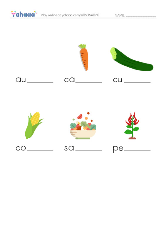 Vegetables PDF worksheet to fill in words gaps