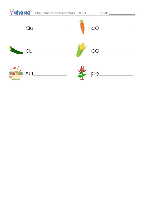 Vegetables PDF worksheet writing row