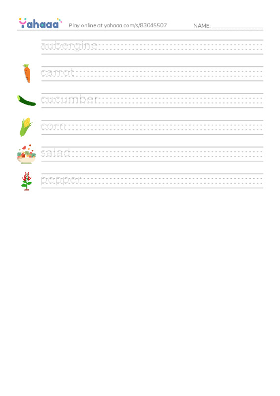 Vegetables PDF write between the lines worksheet
