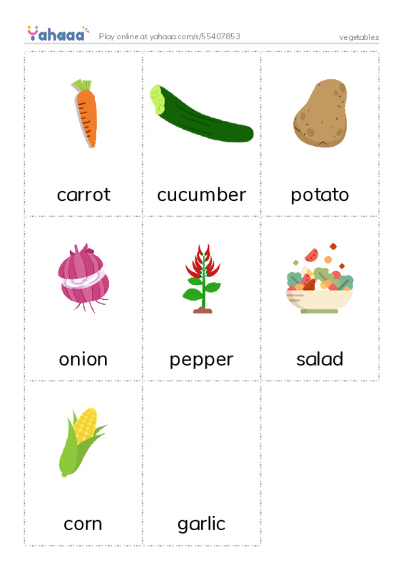vegetables PDF flaschards with images