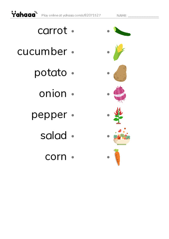 vegetables PDF link match words worksheet