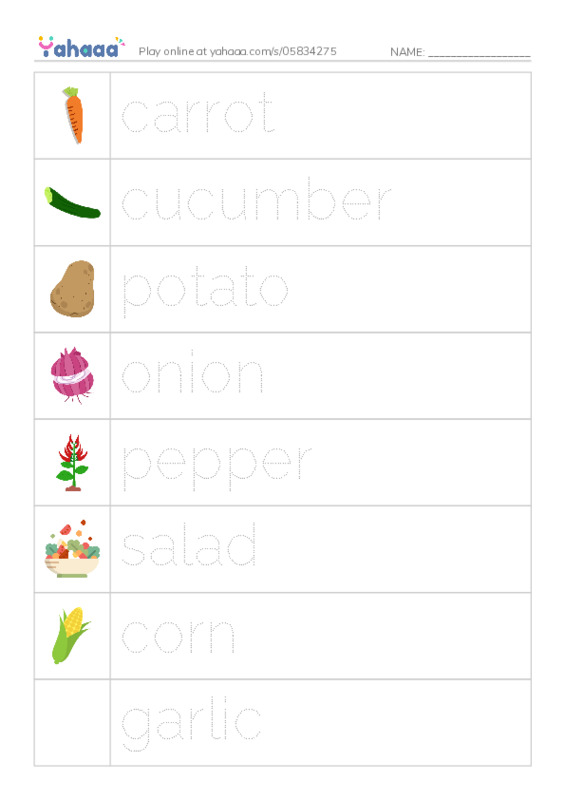 vegetables PDF one column image words