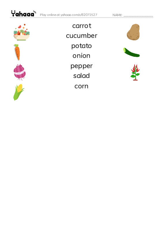 vegetables PDF three columns match words