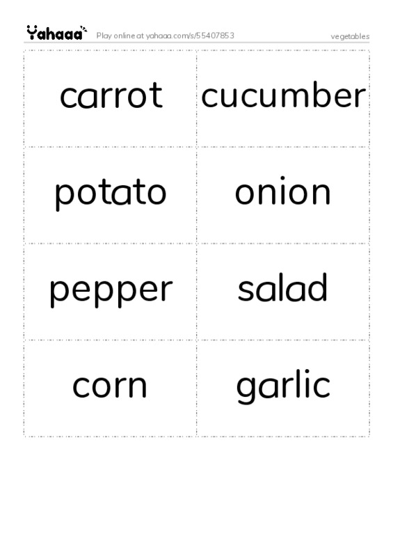 vegetables PDF two columns flashcards