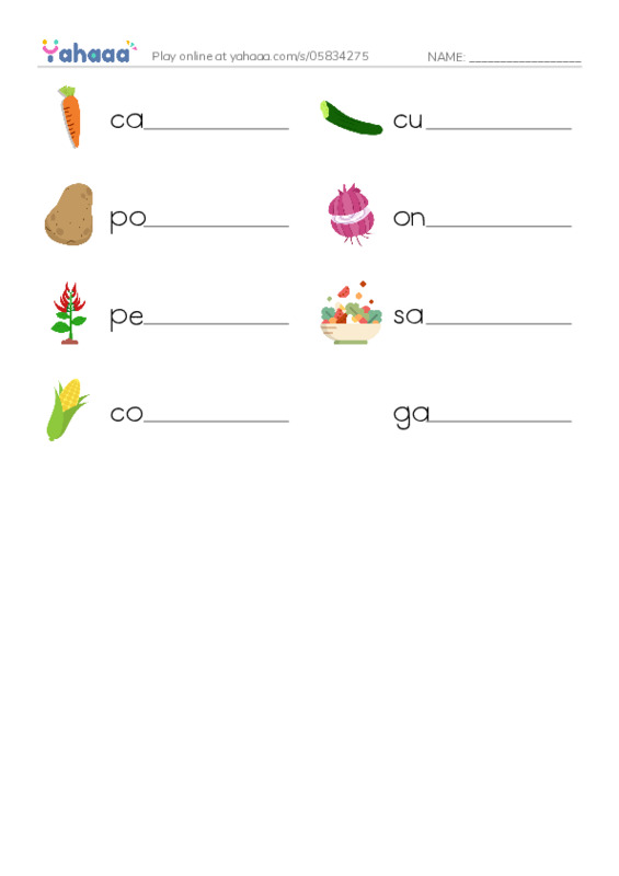 vegetables PDF worksheet writing row