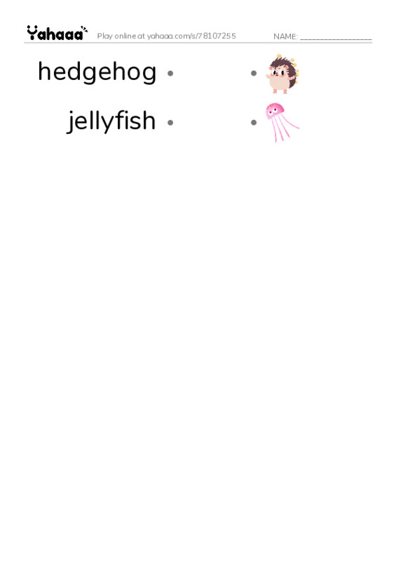 Animals  PDF link match words worksheet