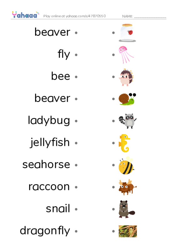 Animals  PDF link match words worksheet