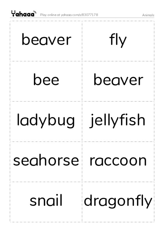 Animals  PDF two columns flashcards