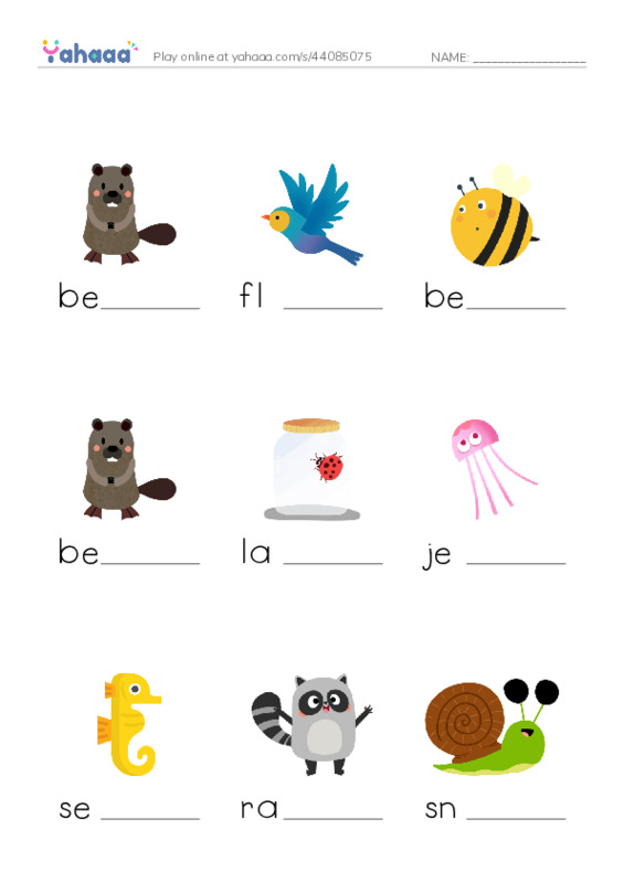 Animals  PDF worksheet to fill in words gaps