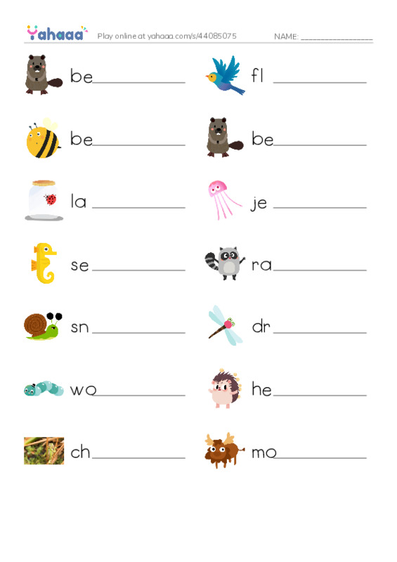 Animals  PDF worksheet writing row