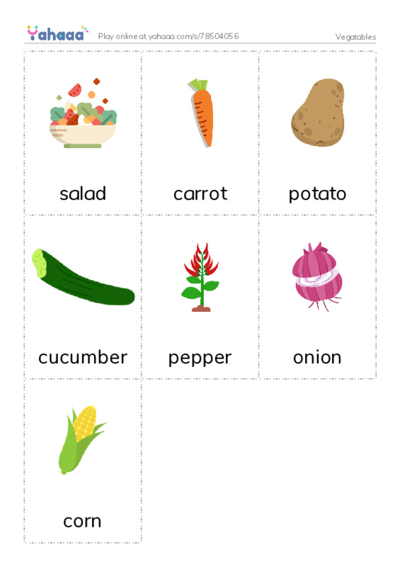 Common vegetables PDF flaschards with images