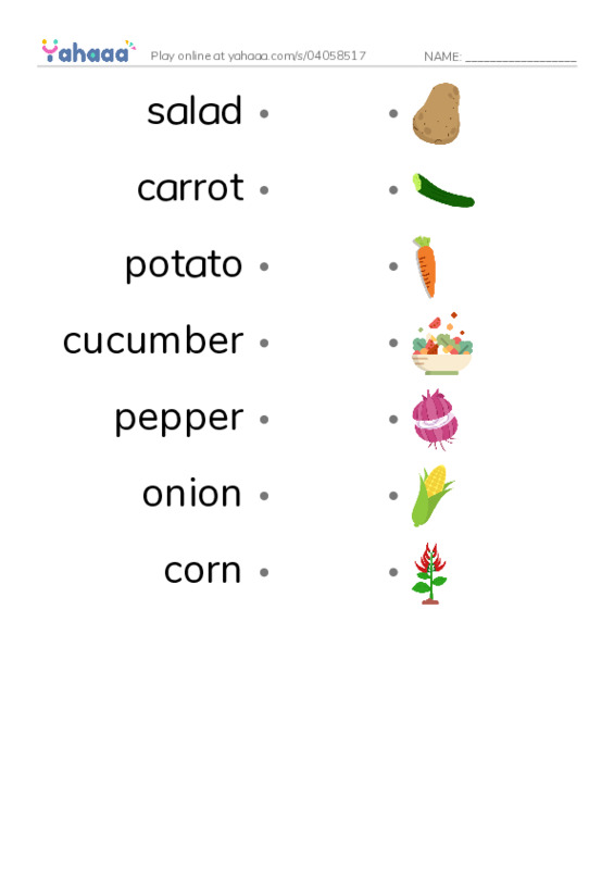 Common vegetables PDF link match words worksheet