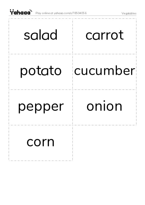Common vegetables PDF two columns flashcards