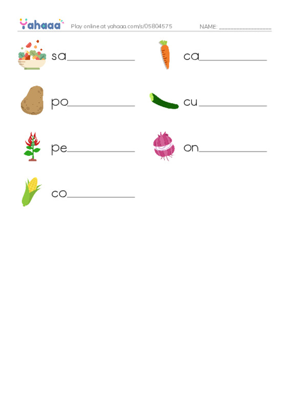 Common vegetables PDF worksheet writing row