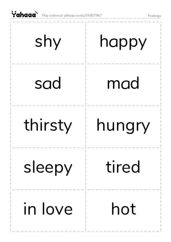 Feelings words PDF two columns flashcards