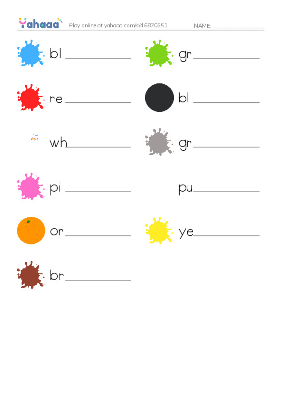 Colors  PDF worksheet writing row