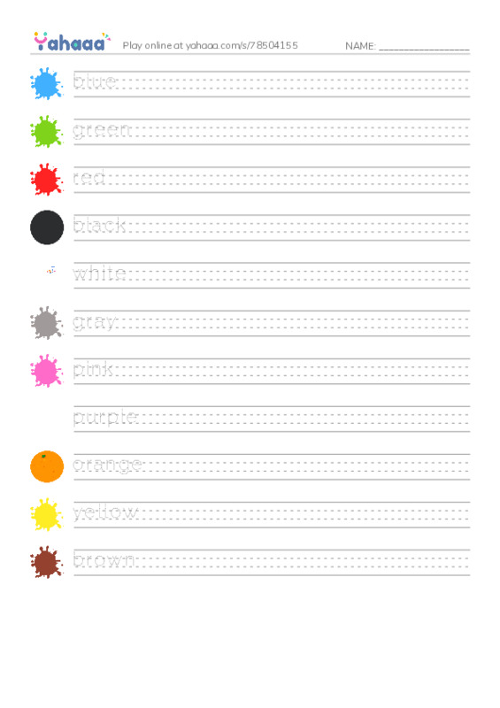 Colors  PDF write between the lines worksheet